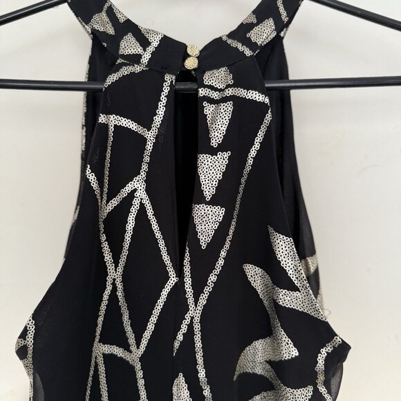 Mini Halter‎ Swing Dress Size S Black Gold Sparkle Glam Event Party Cocktail LBD - Picture 8 of 10